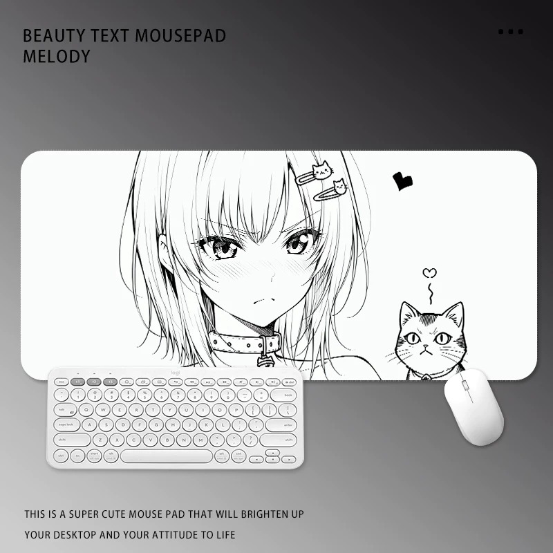 Desk Setup Black And White - Mouse Pad Grande para Jogos com