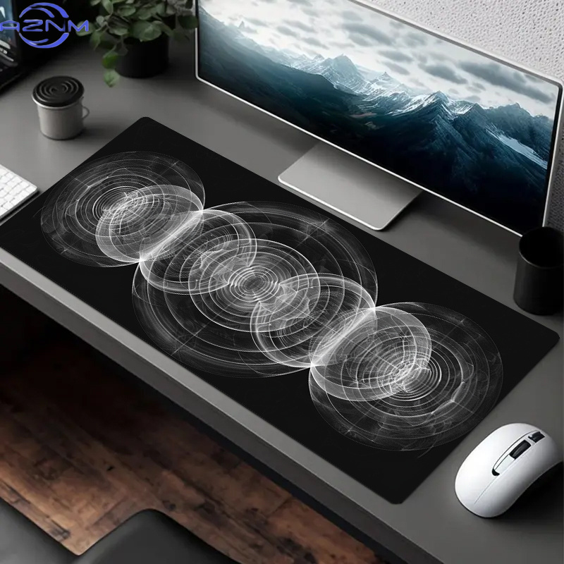 Desk Setup Black And White - Mouse Pad Grande com Padrão Espiral
