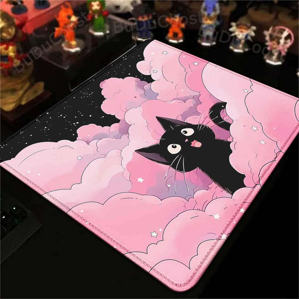 Korean Desk Setup - 18x22cm tapete pequeno preto gato nuvens