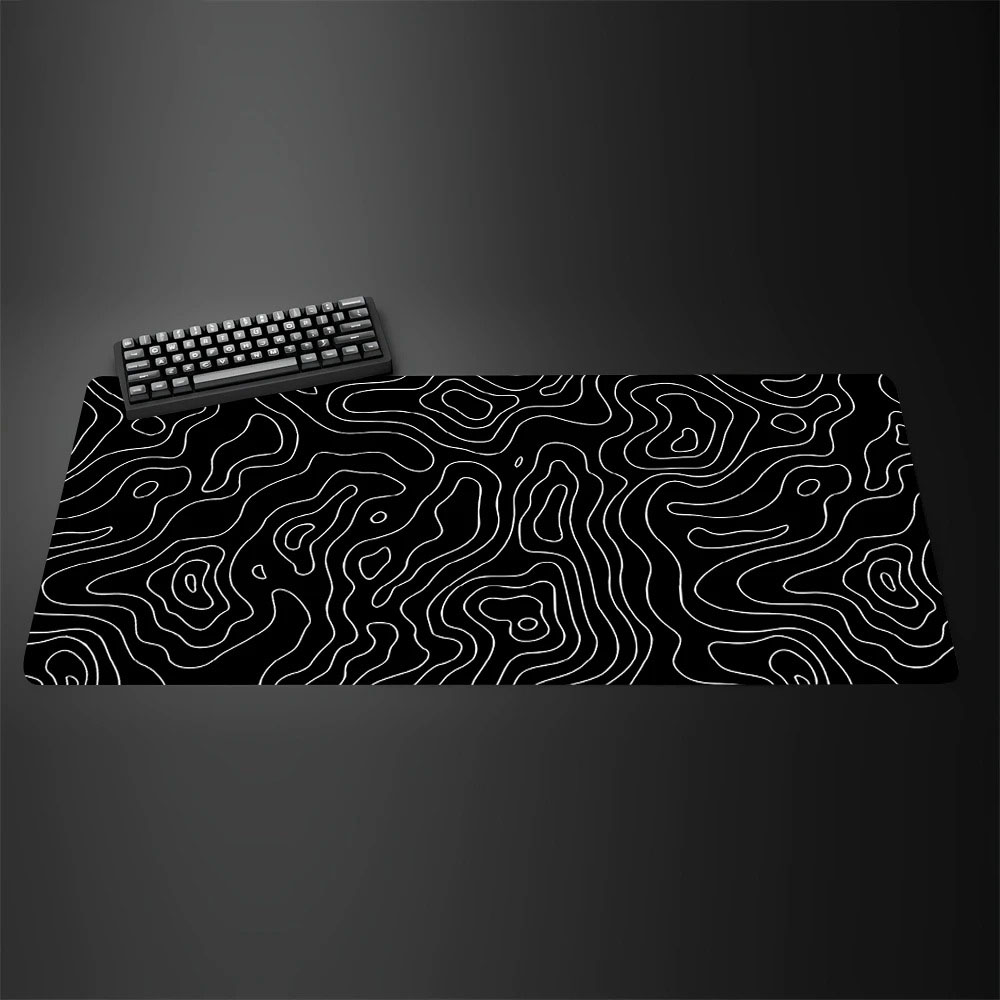 Desk Setup Black And White - Mousepad Grande para Jogos com Mapa