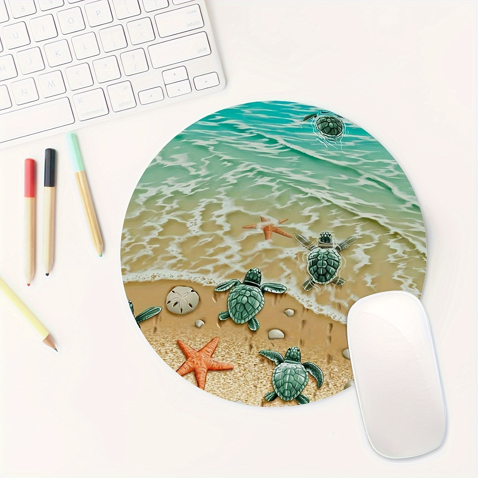 Desk Setup Productivity - Adorável tartaruga estrela do mar redonda