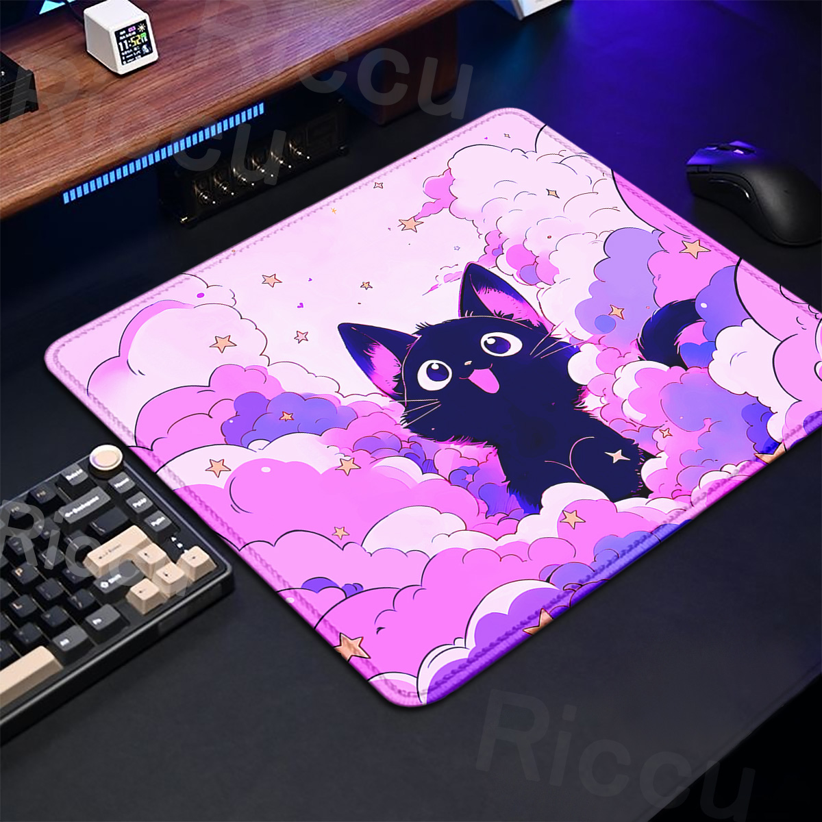 Kawaii gato preto mousepad 18x - Korean Desk Setup avaliação e preço
